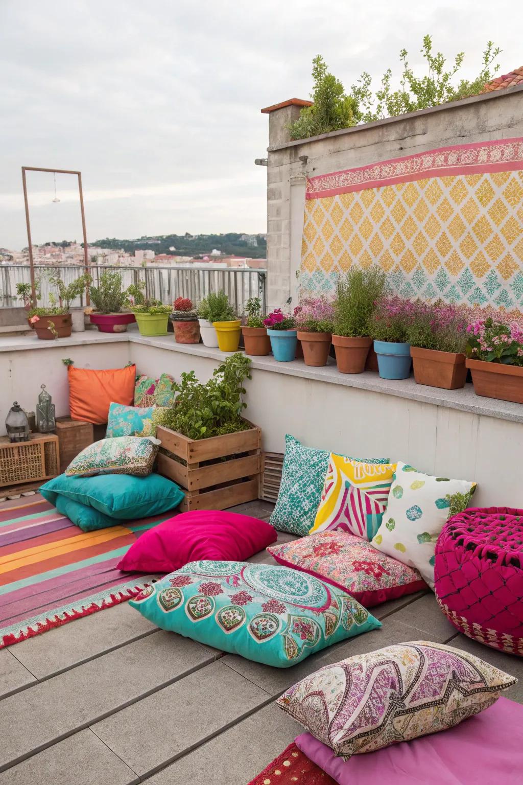 Bold hues inject vitality and character into your rooftop setting.