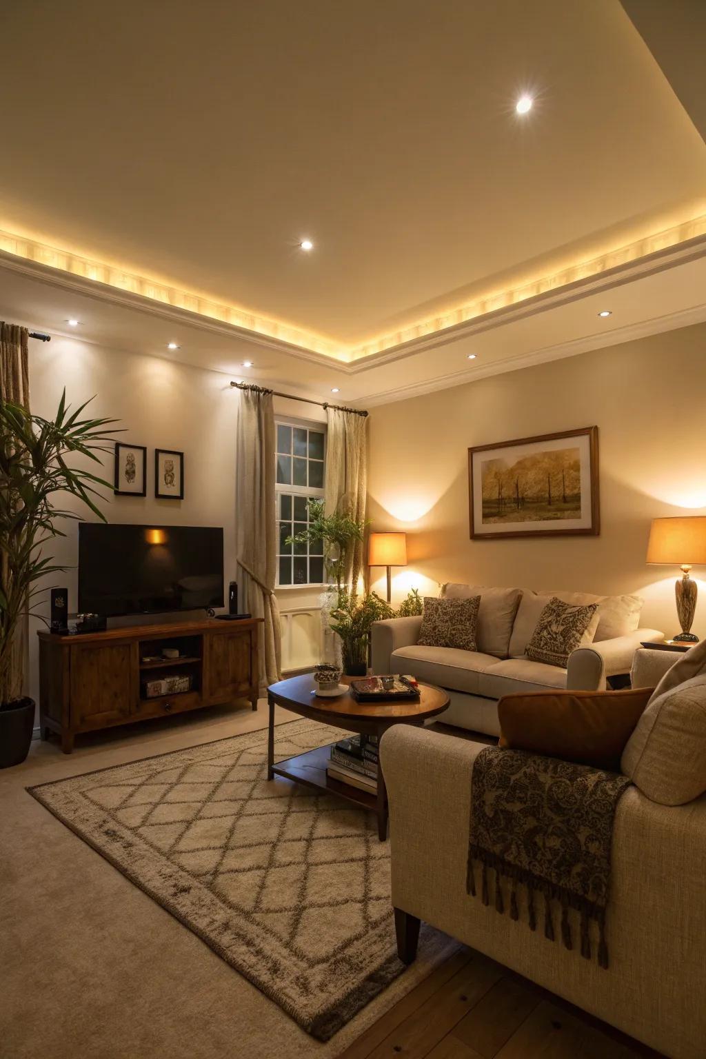 Attain a contemporary aesthetic through cove lighting.