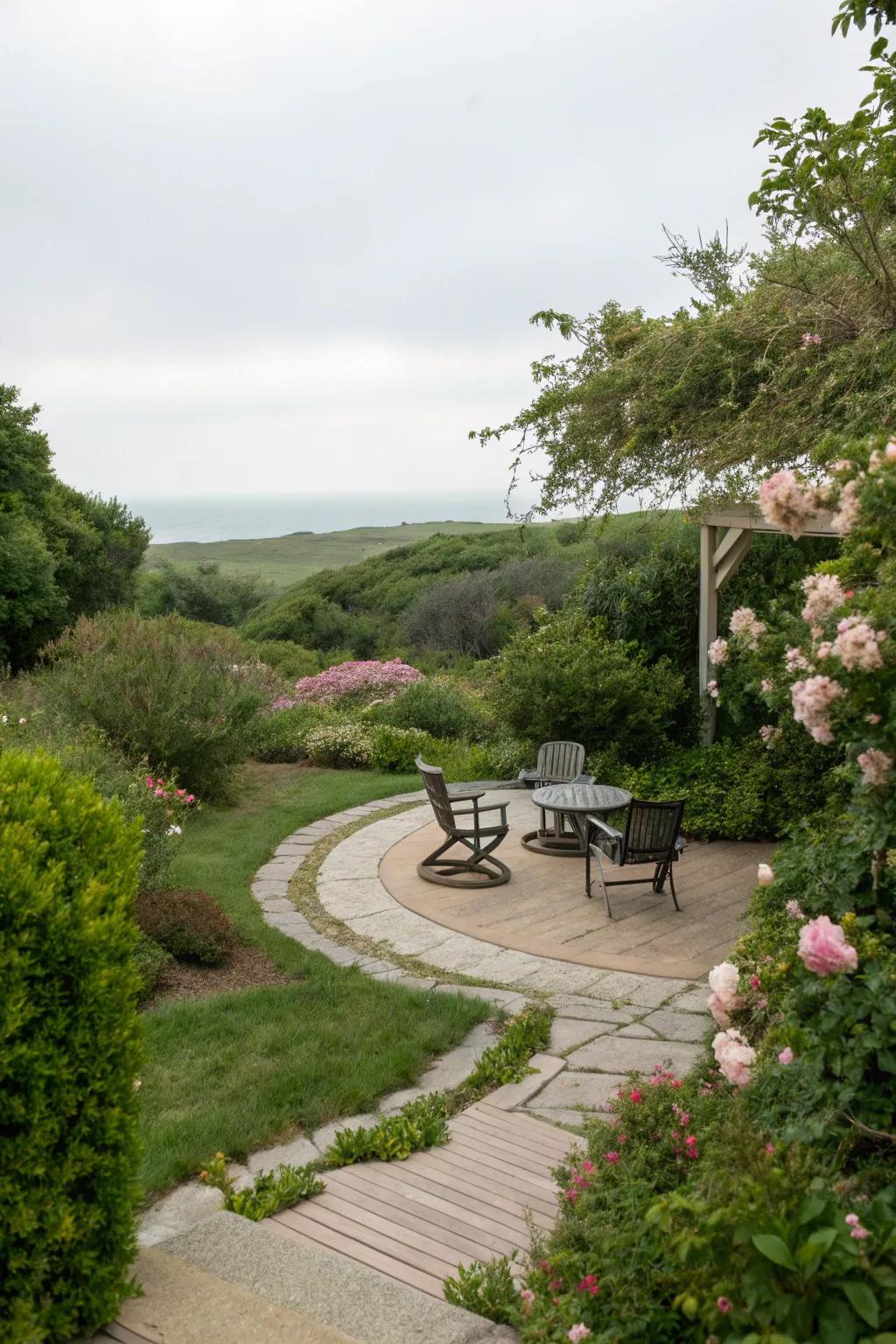 Landscape integration enhances this patio's natural charm.