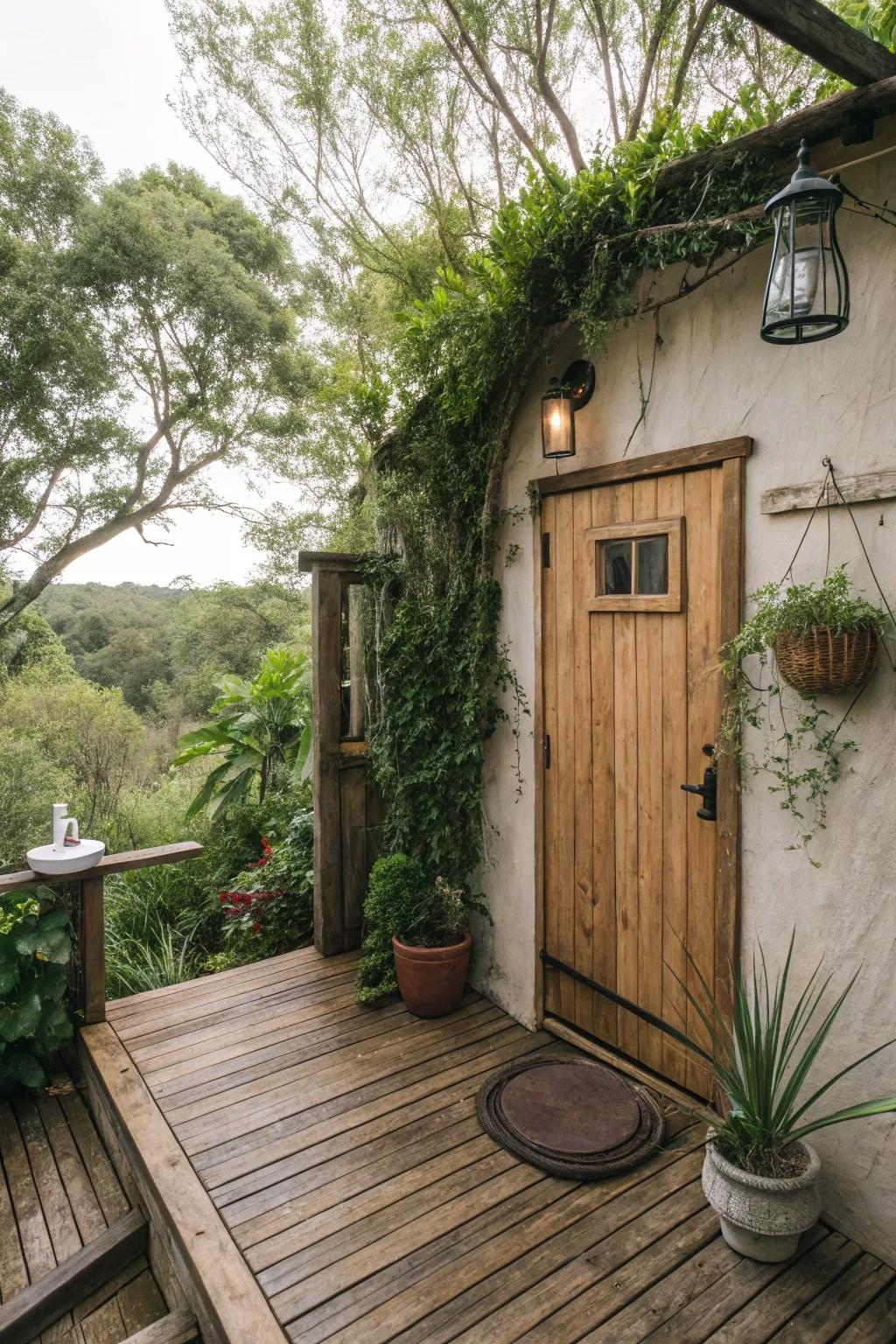 A wood decking creates a warm base for this outdoor getaway.