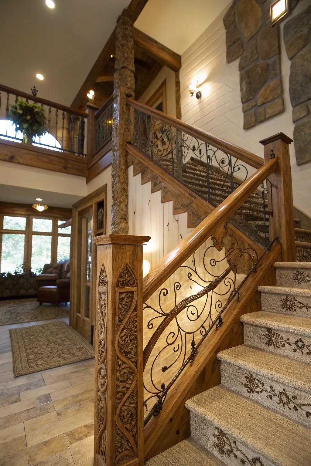 Tailored etchings adding a personal element to rustic wooden railings.