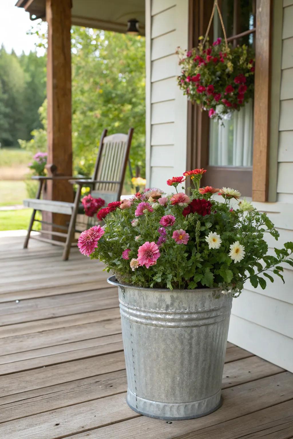 Galvanized metal pails channel a fetching farmhouse visual.