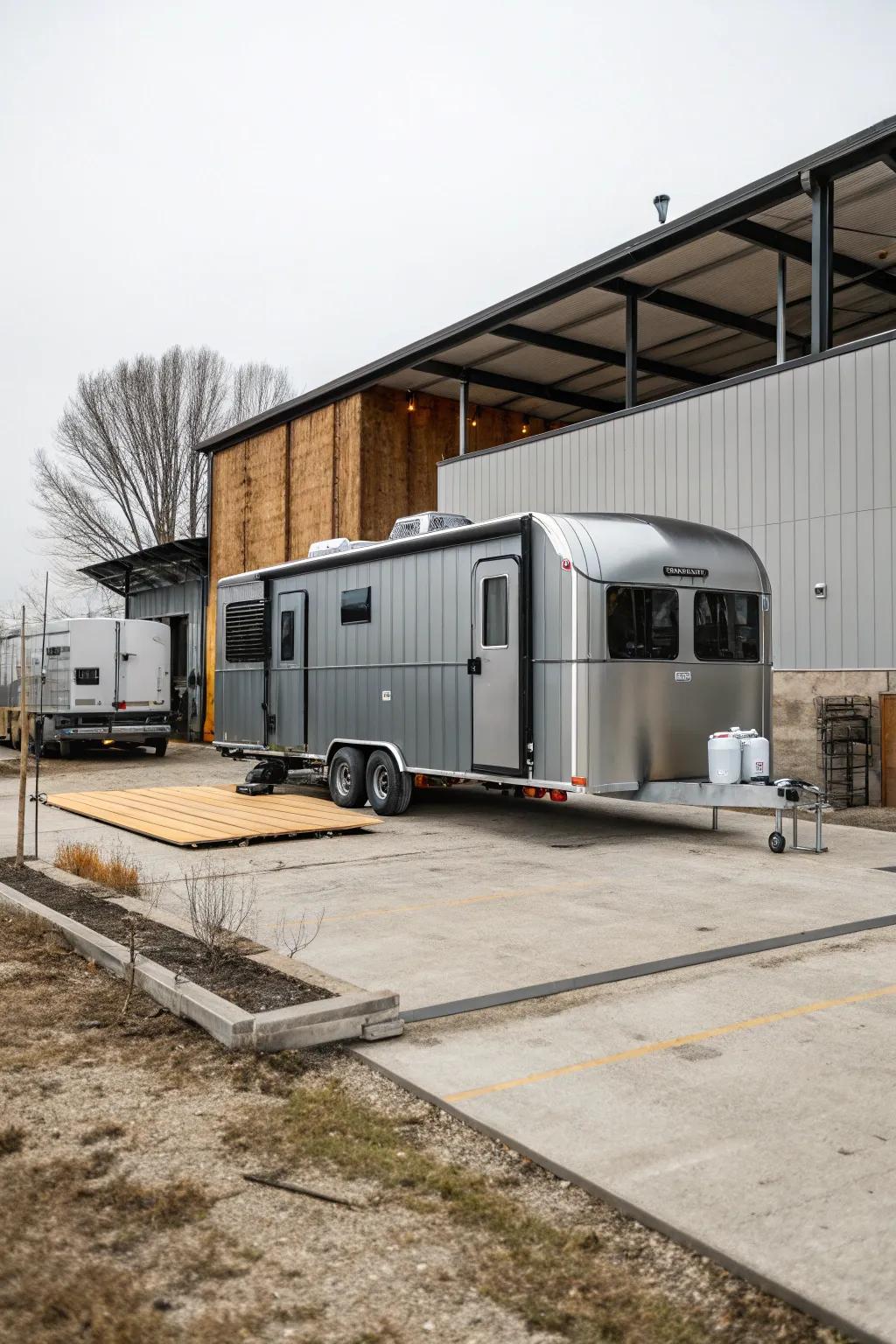 A strong metal RV shed that looks good too.