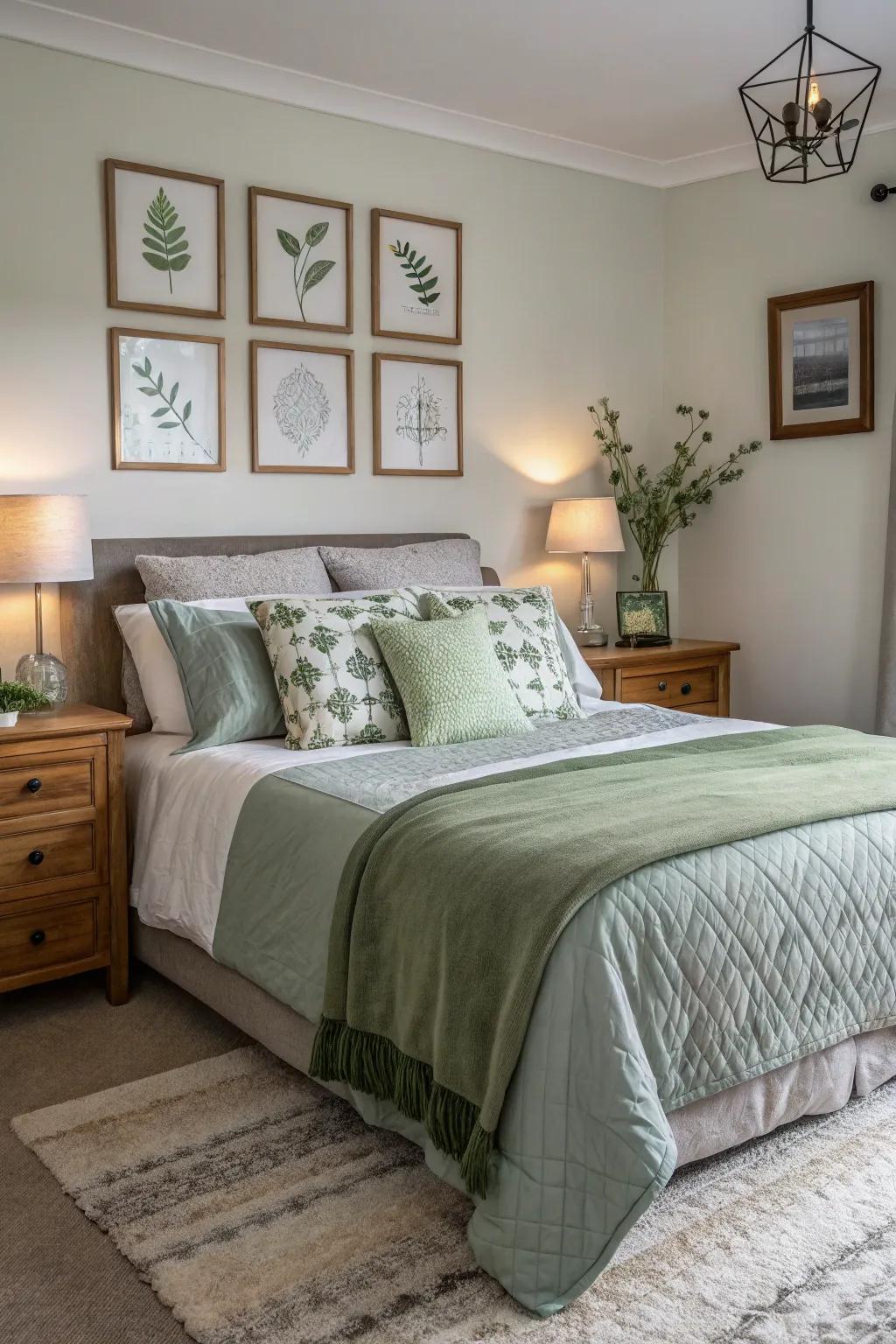 Showcase sophistication with sage green and gray.