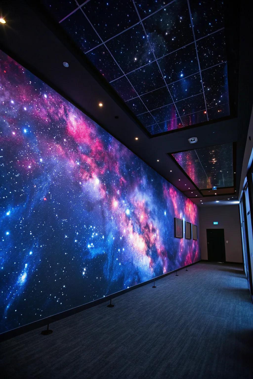 A galaxy-themed wall transports your selfies to the stars.