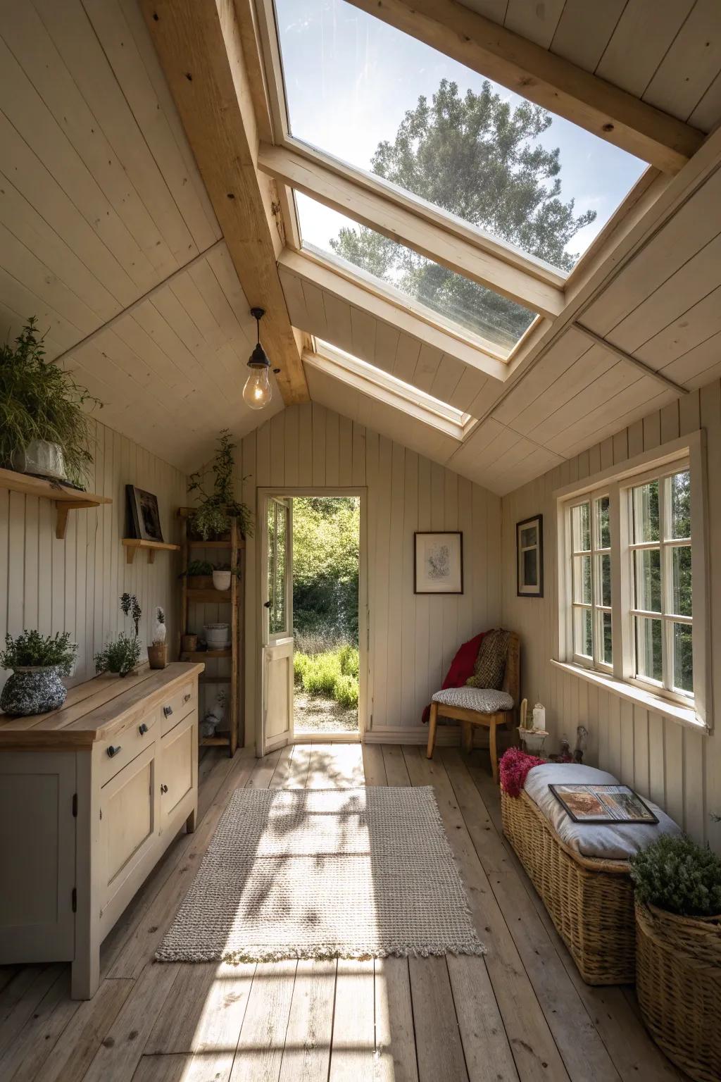 Roof windows flood spaces with natural light and openness.