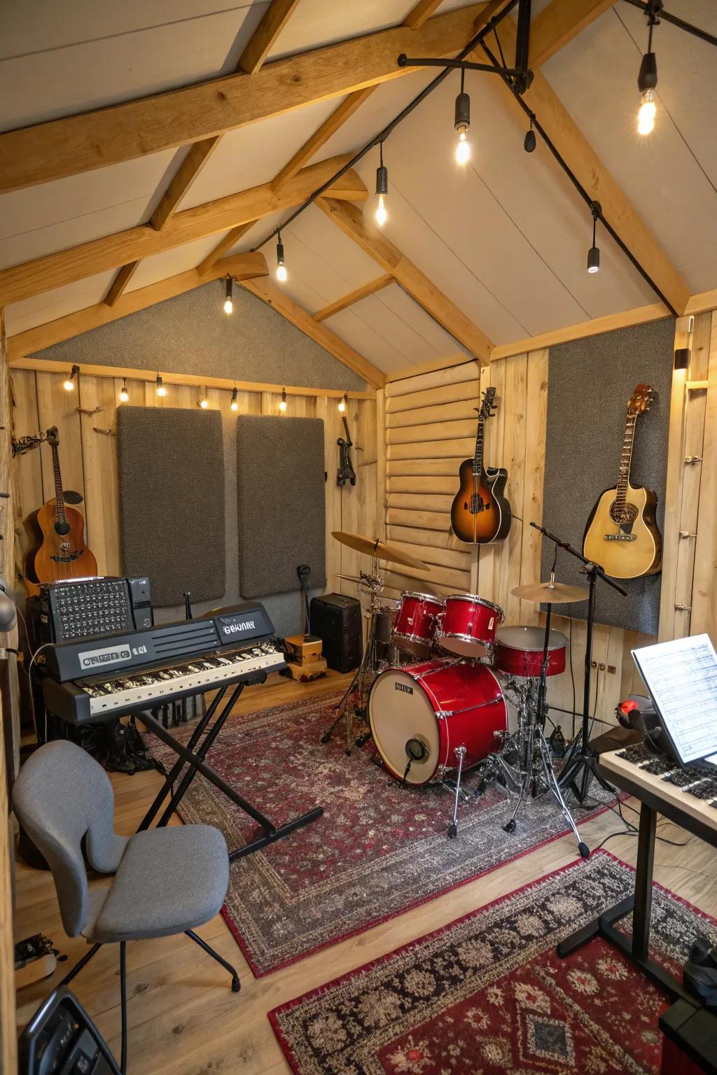 A shed designed as a creative music studio.