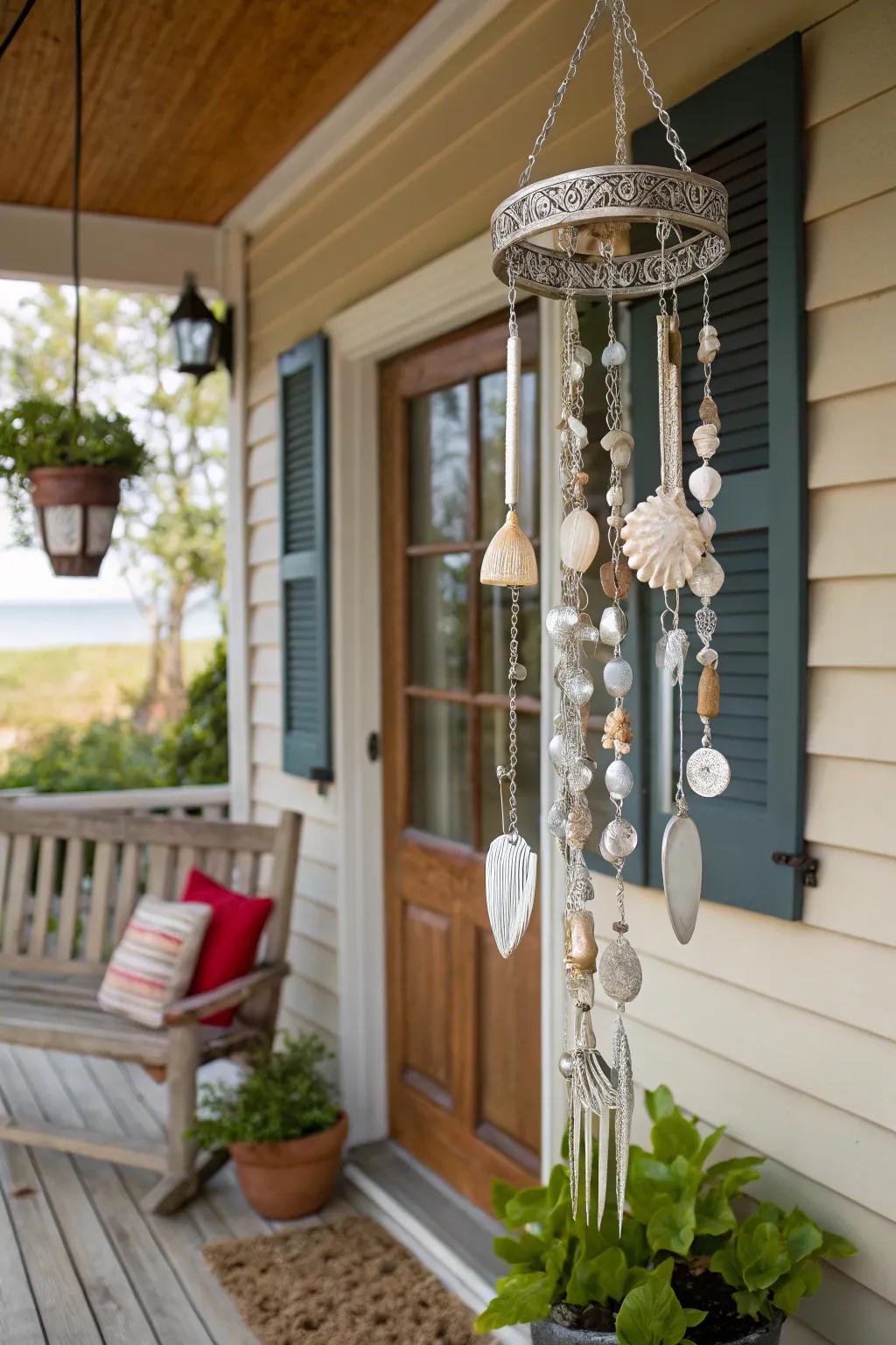 Seashells and silverware convey a coastline gust to this chime.