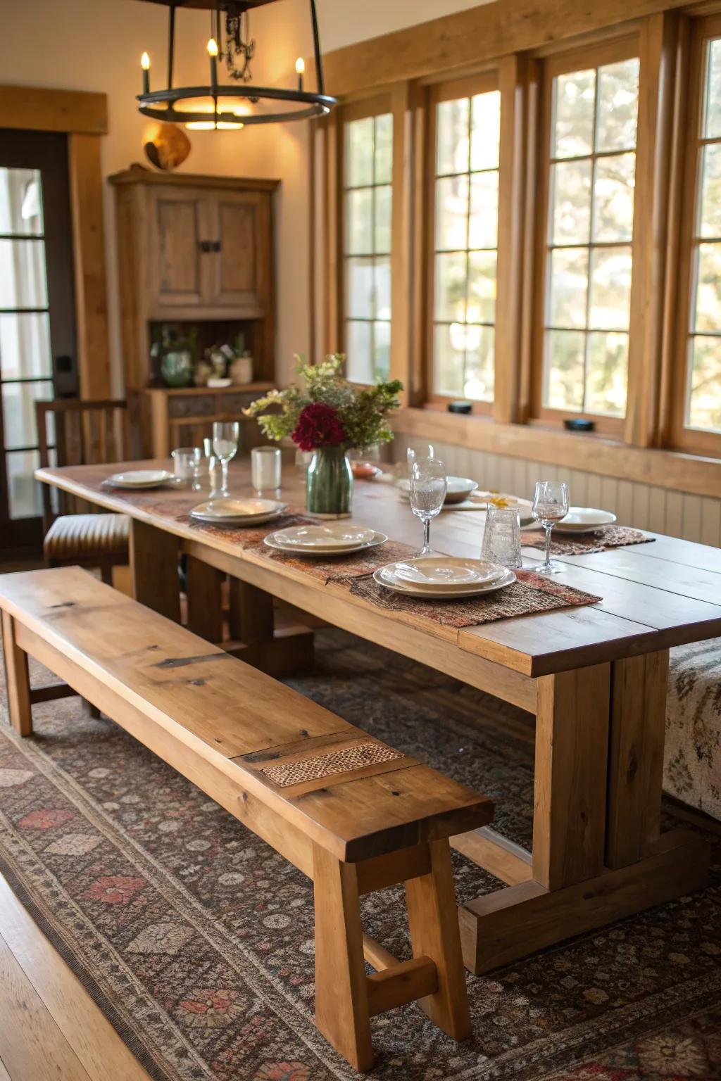 Long seating offers flexibility and a relaxed vibe.