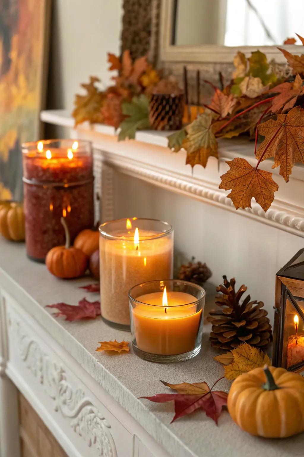 Aromatic tapers appending warmth and a pleasant scent.