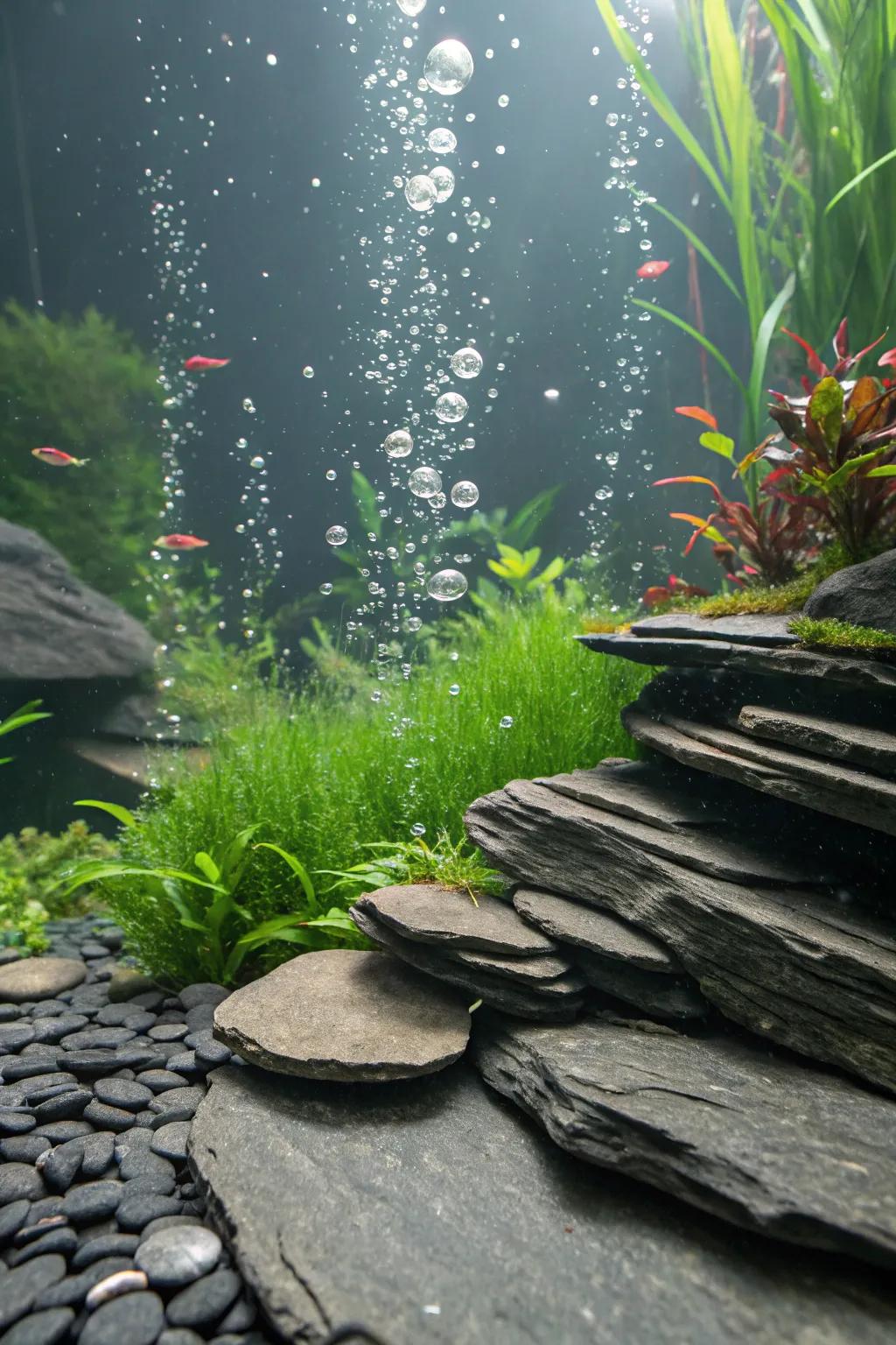 Graystone-lined sparkling springs append vitality to the aquarium.