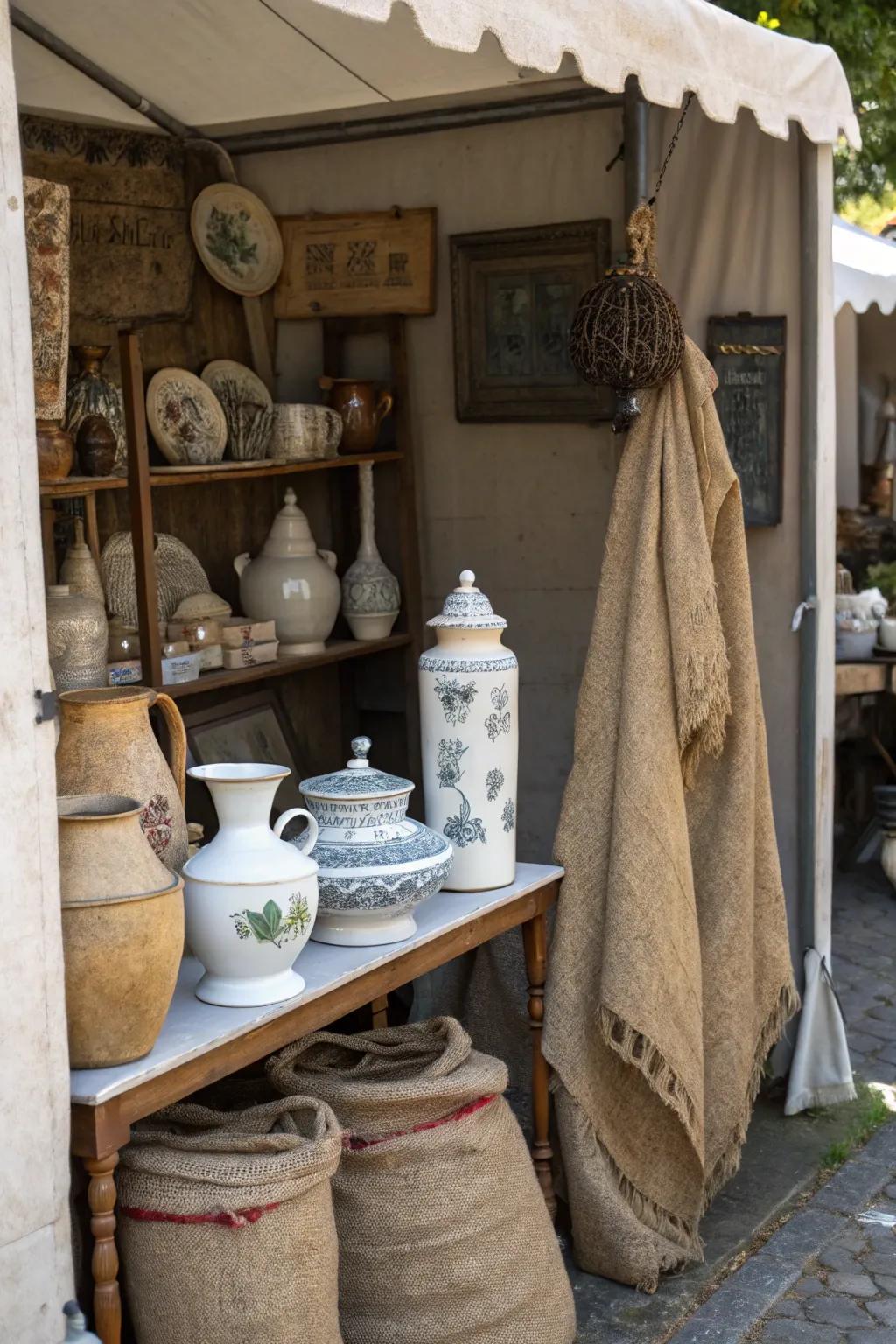 Mix of ceramics and hessian creating visual interest