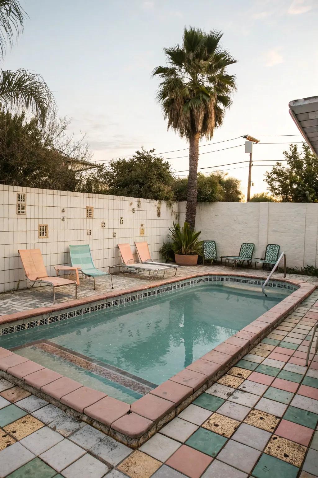 Mini pool exhibiting old-fashioned appeal and retro flair.