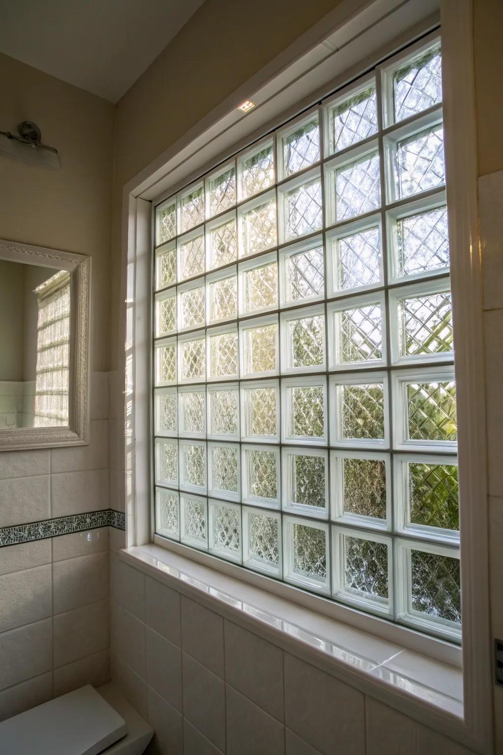 Glass blocks supply privacy featuring a modern flair.