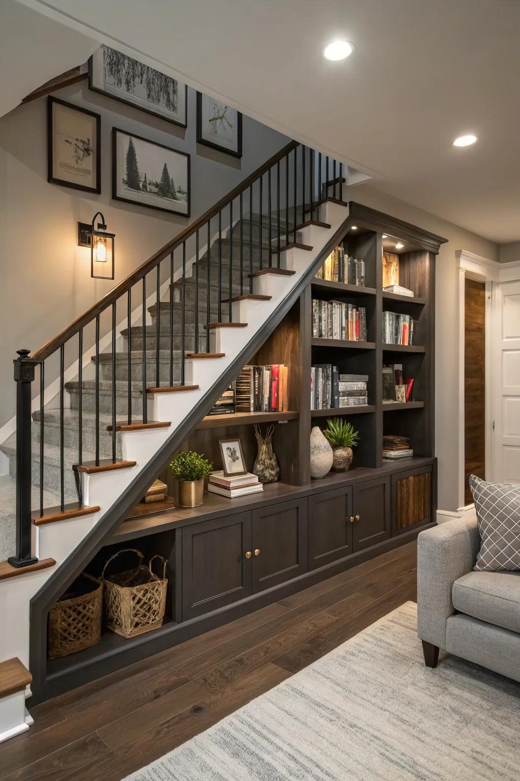 Staircase literary repositories render creative exploitation of area.