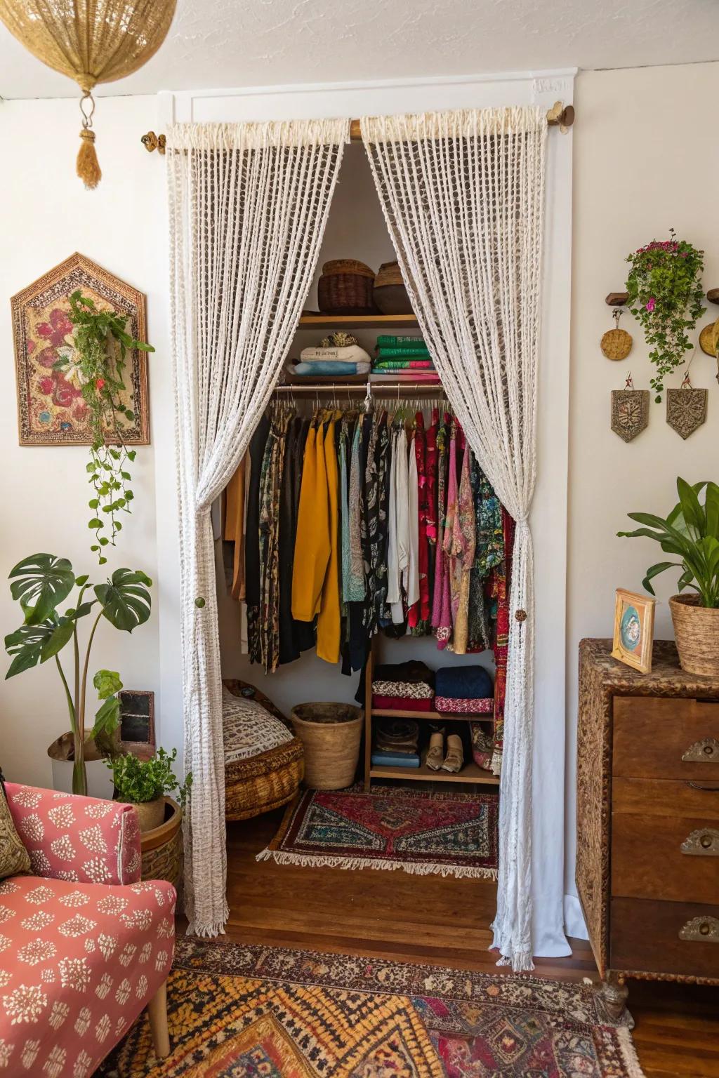 Beaded curtains add bohemian charm and playfulness.