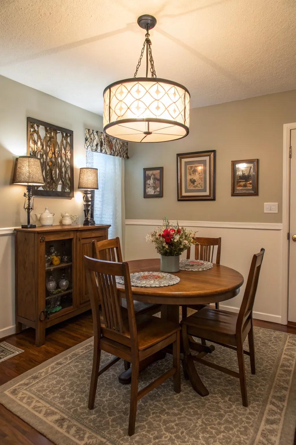 Artistic light fixtures function as dialogue-initiating ornamentation.