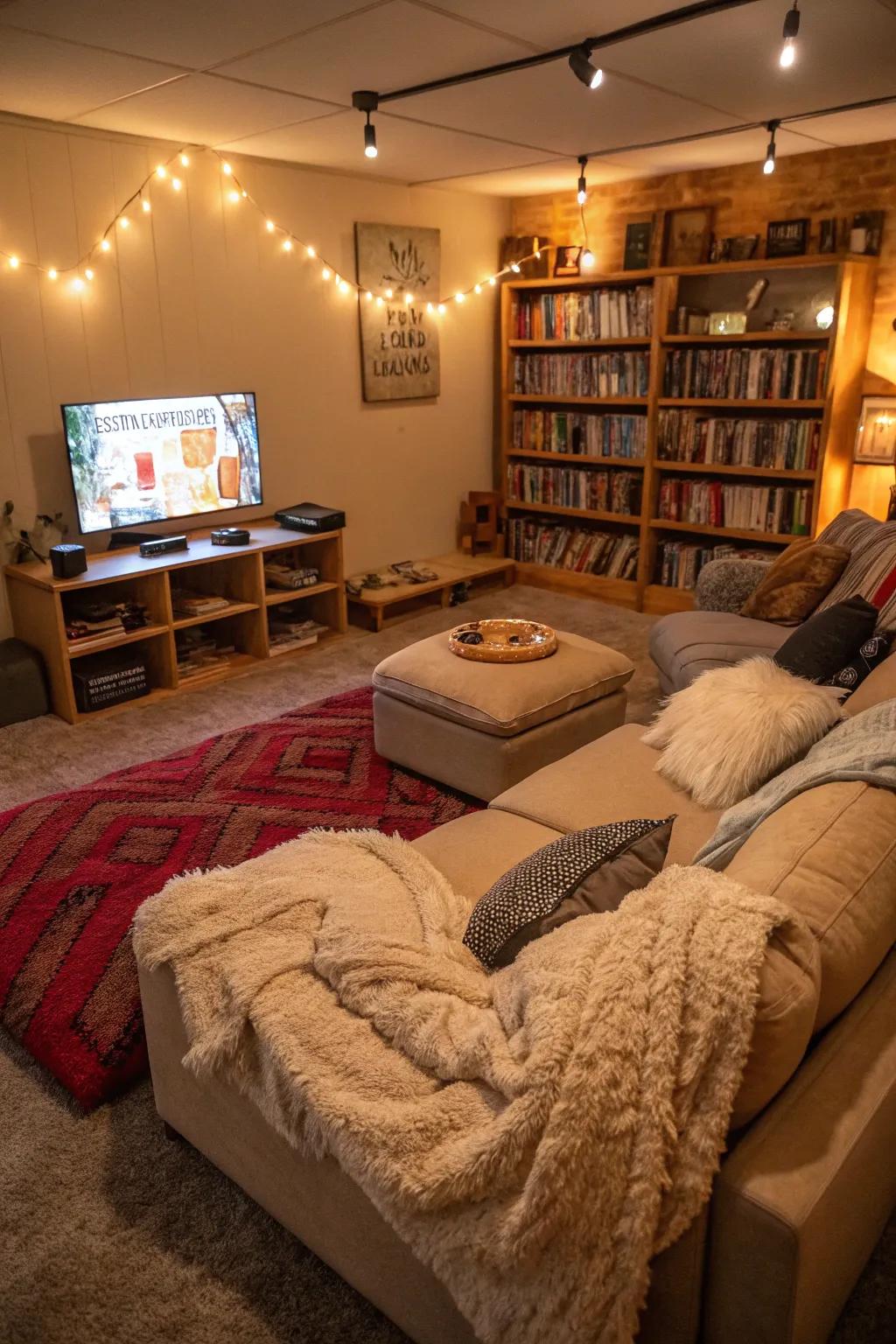 Soft textiles cultivate a cozy and welcoming gaming environment.