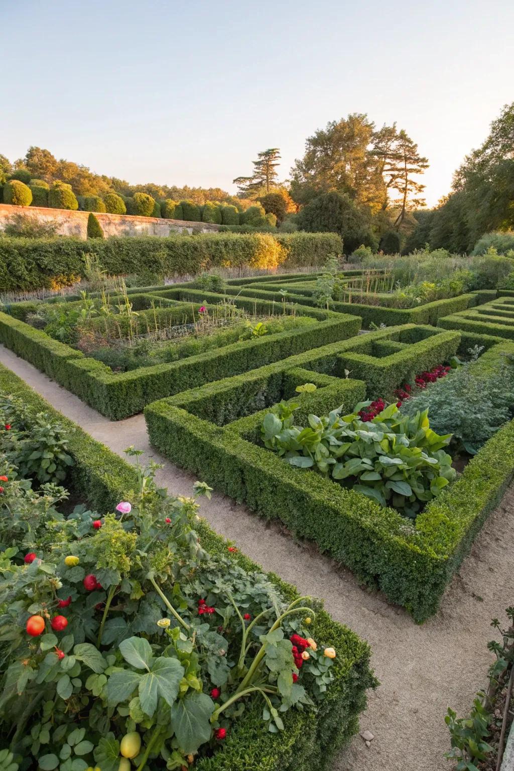 A snackable plant maze offering both splendor and bounty.