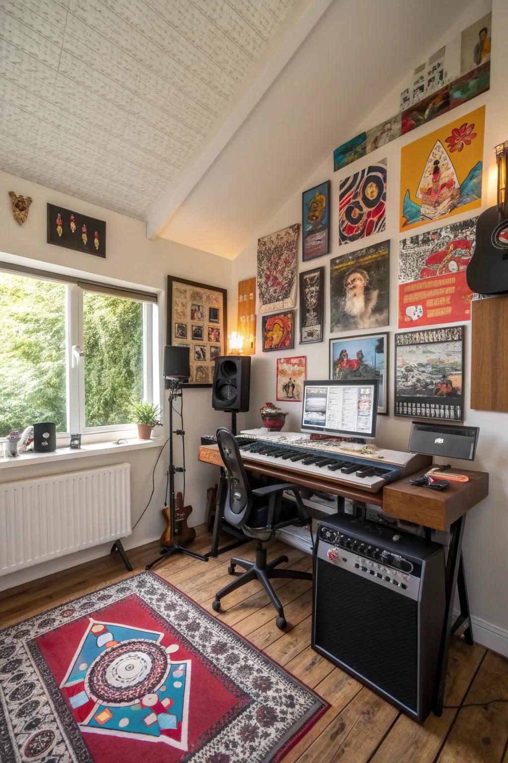 Tailored wall decorations spark creativity and add character to the studio.