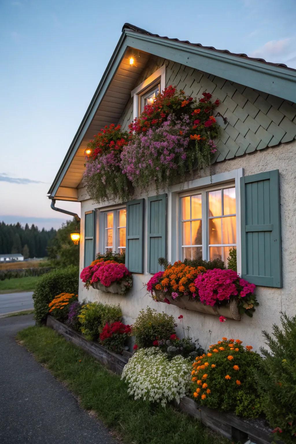 Floral boxes introduce a cheerful hint of color to your exterior.