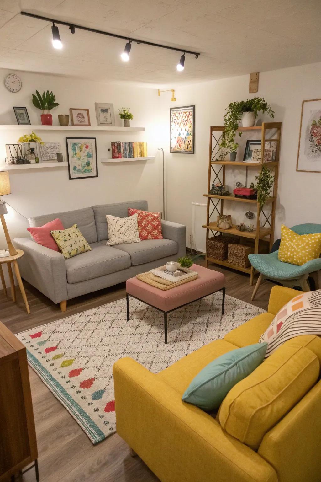 Modular furniture provides flexibility in compact spaces.
