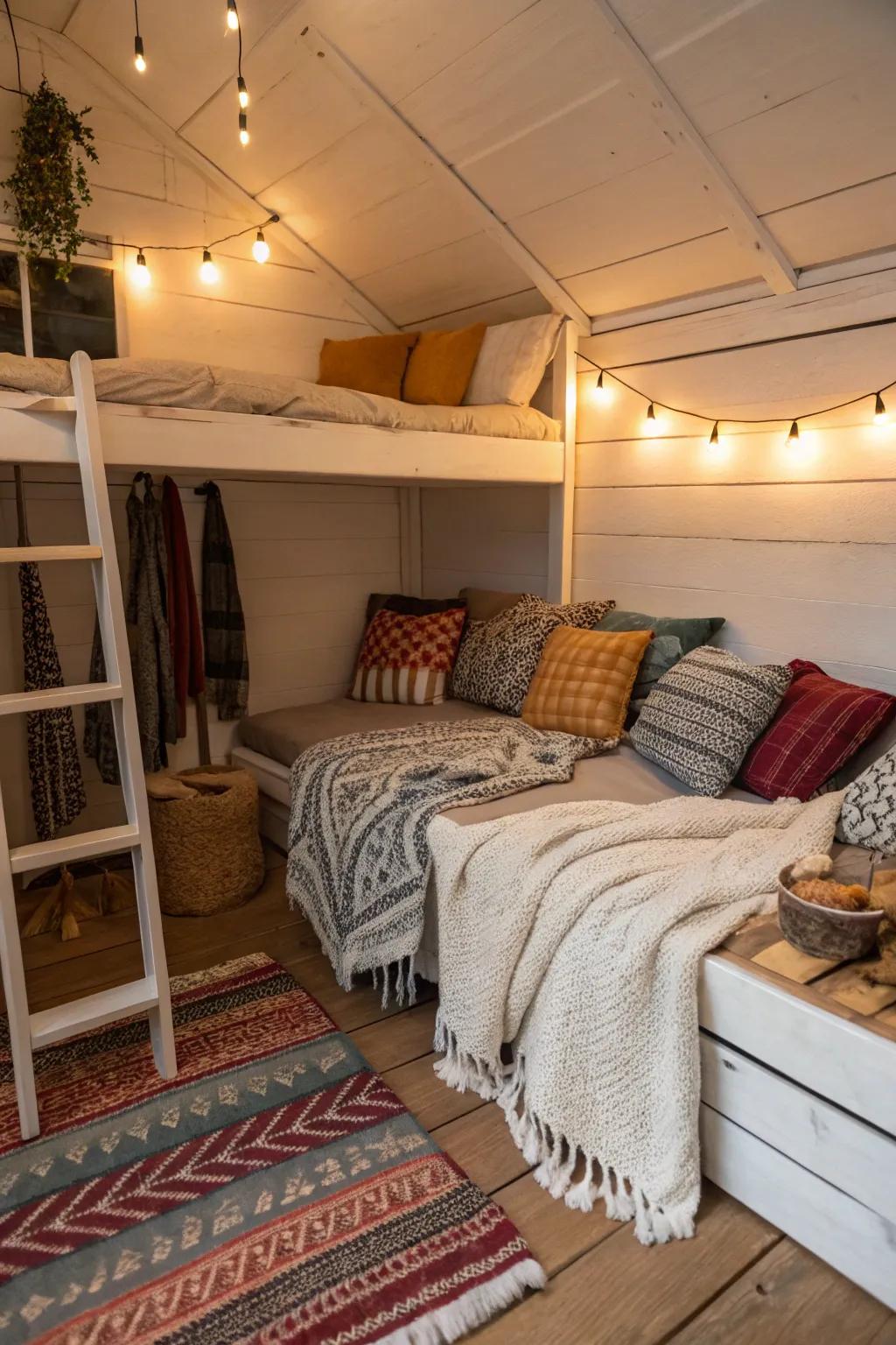 Delicate textures introduce warmth and comfort into a loft.