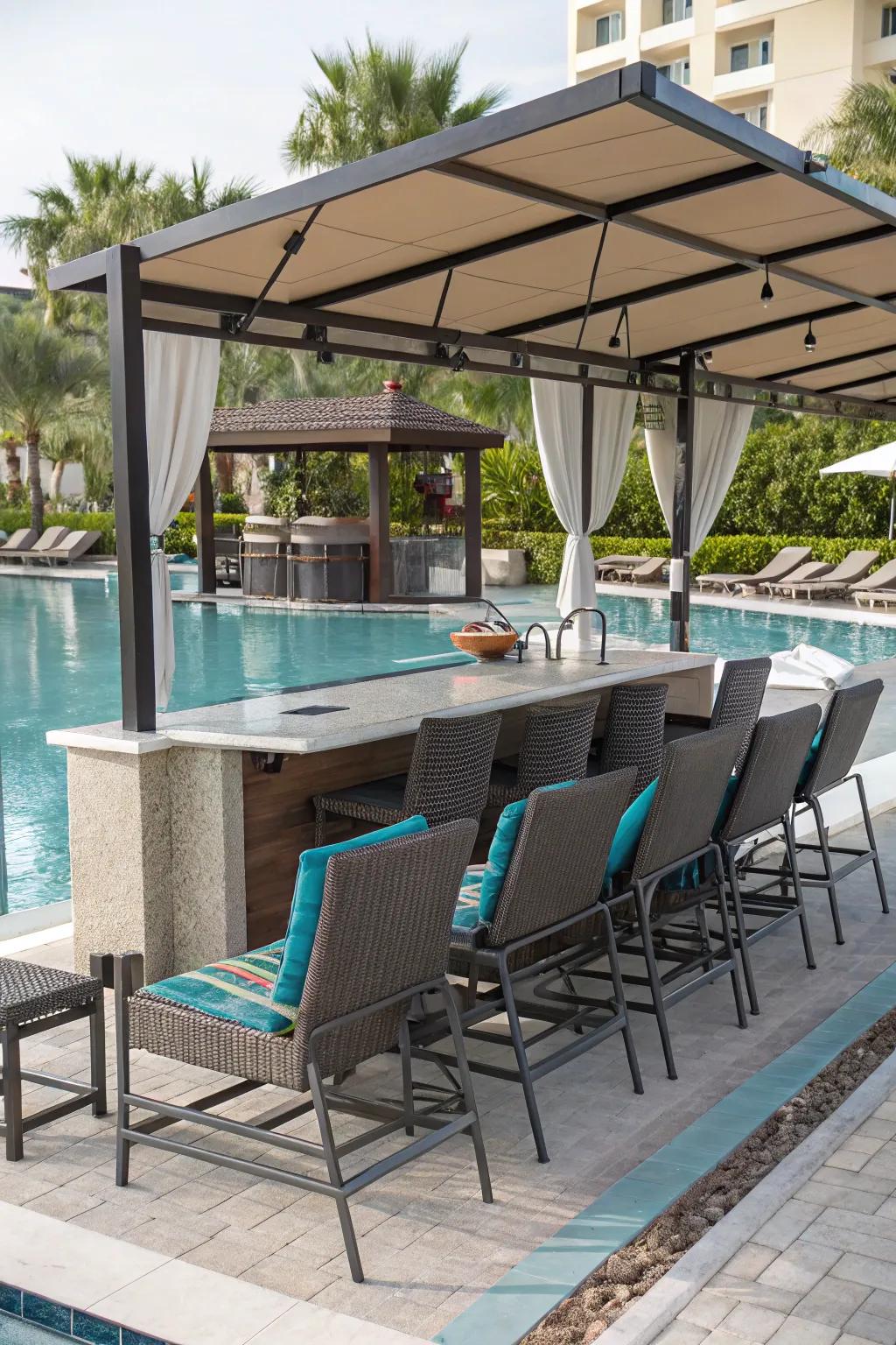 Adaptable seating maximizes the space in your pool bar.
