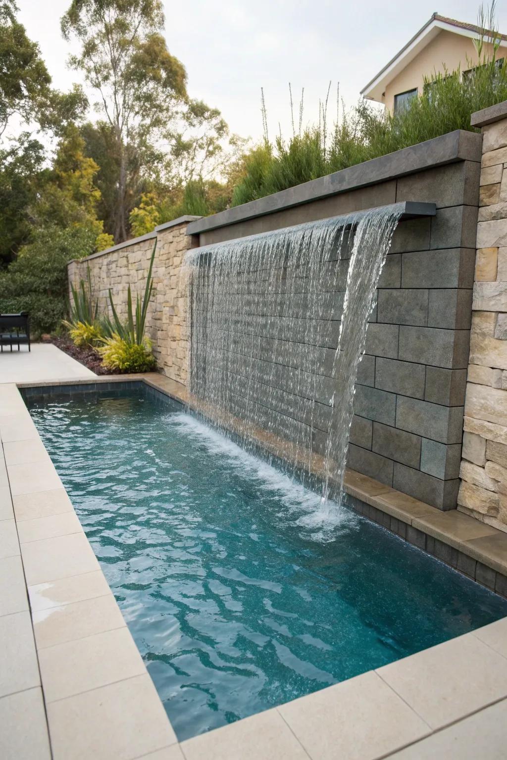 Cascading water walls provide a tranquil sound and stunning visuals.