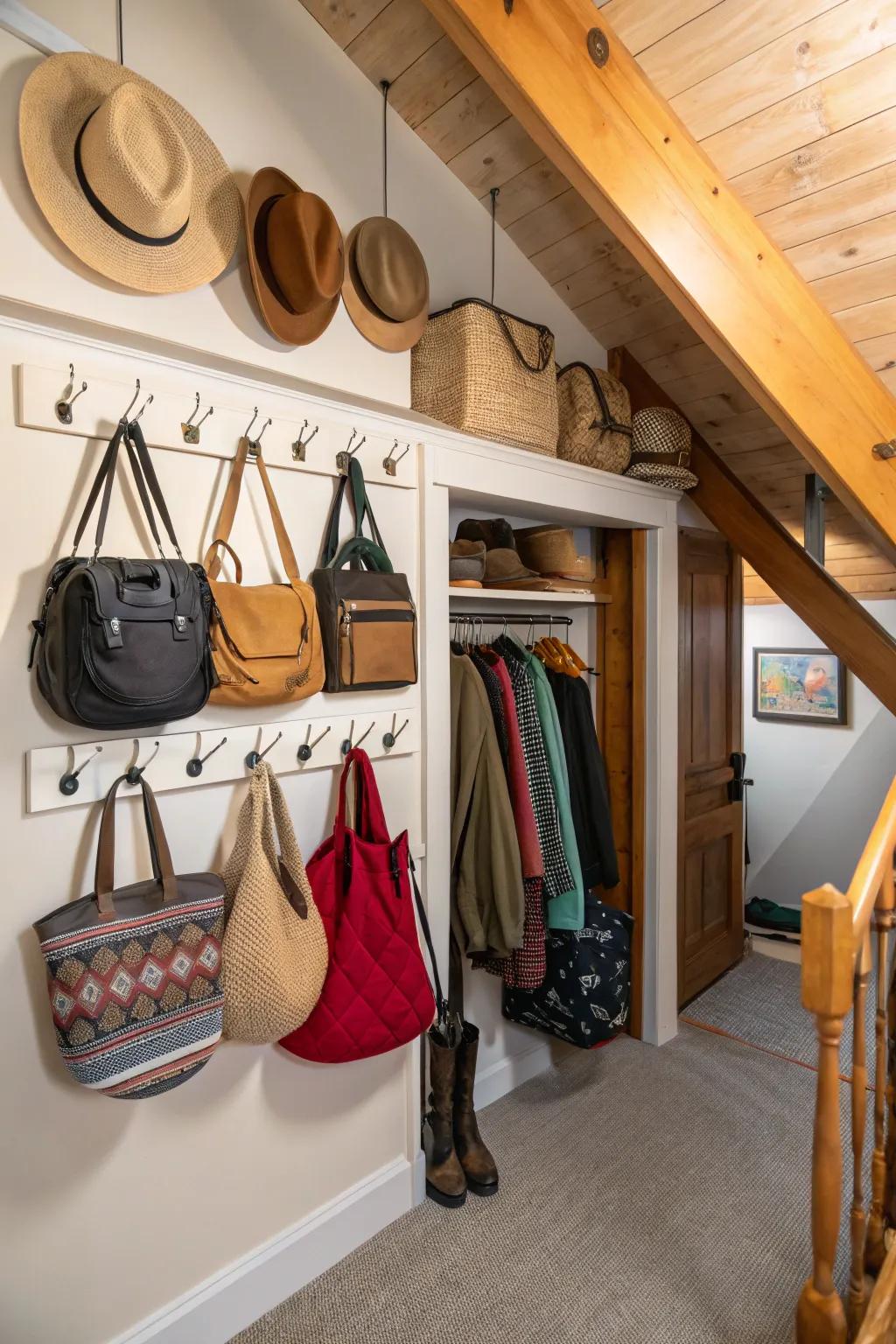 Wall fixtures keep accessories organized and easily accessible.