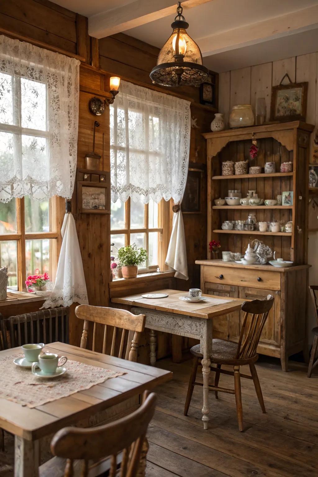 Recycled wood appends texture and sustainability to your tea room.