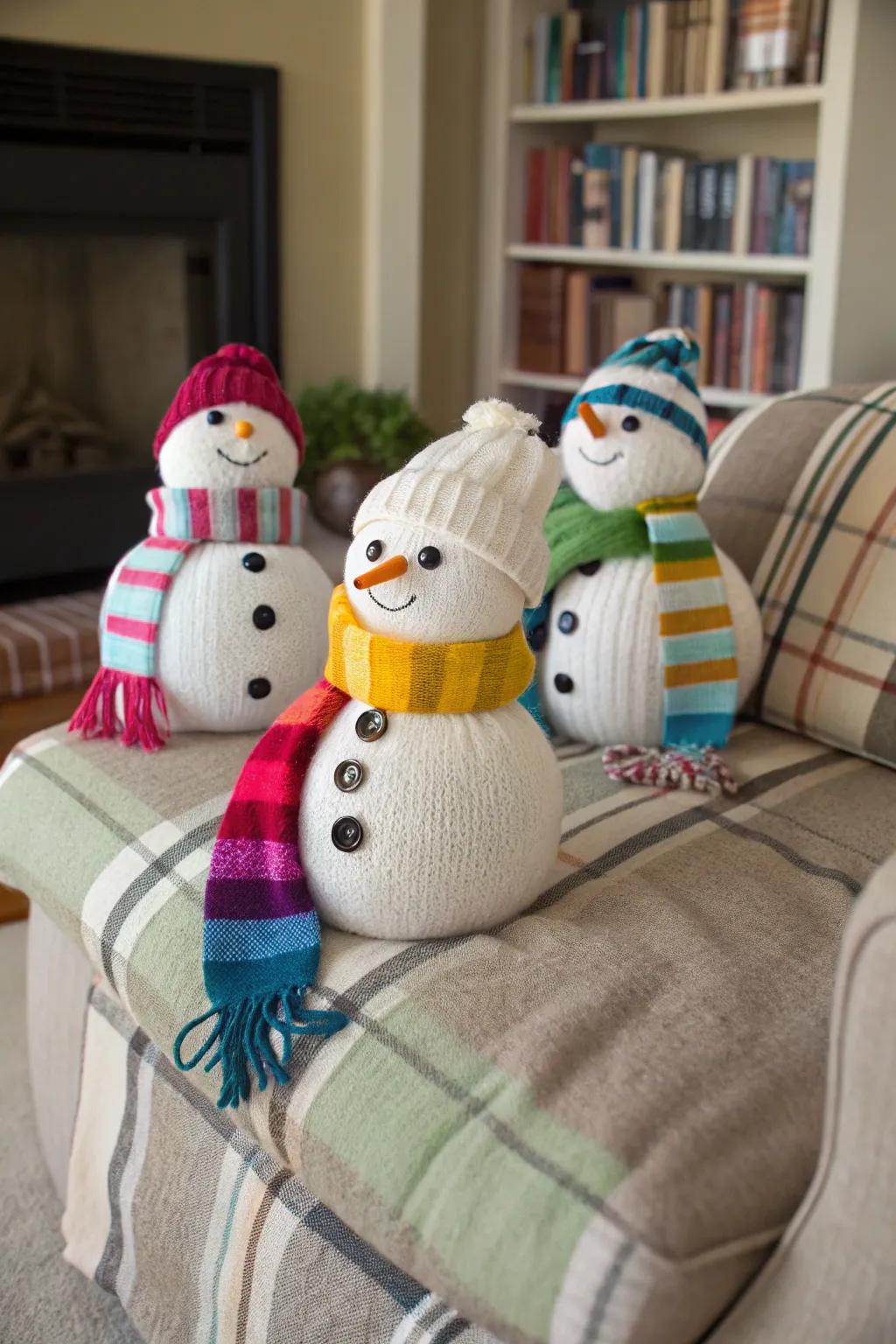 Reused outerwear snowmen infuse warmth and ingenuity into your area.