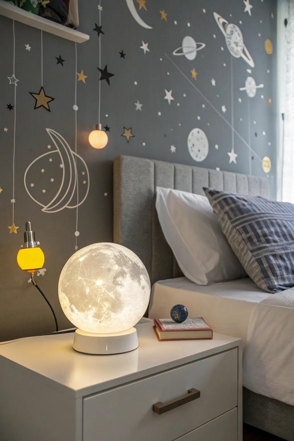 A glowing lunar lamp illuminates your room with celestial beauty.