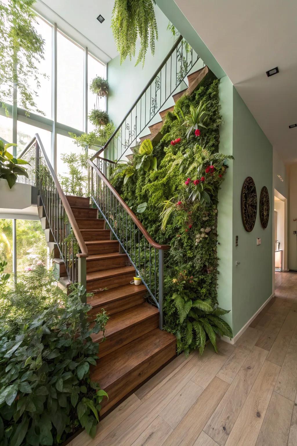 Vertical gardens add life and color to your staircase.