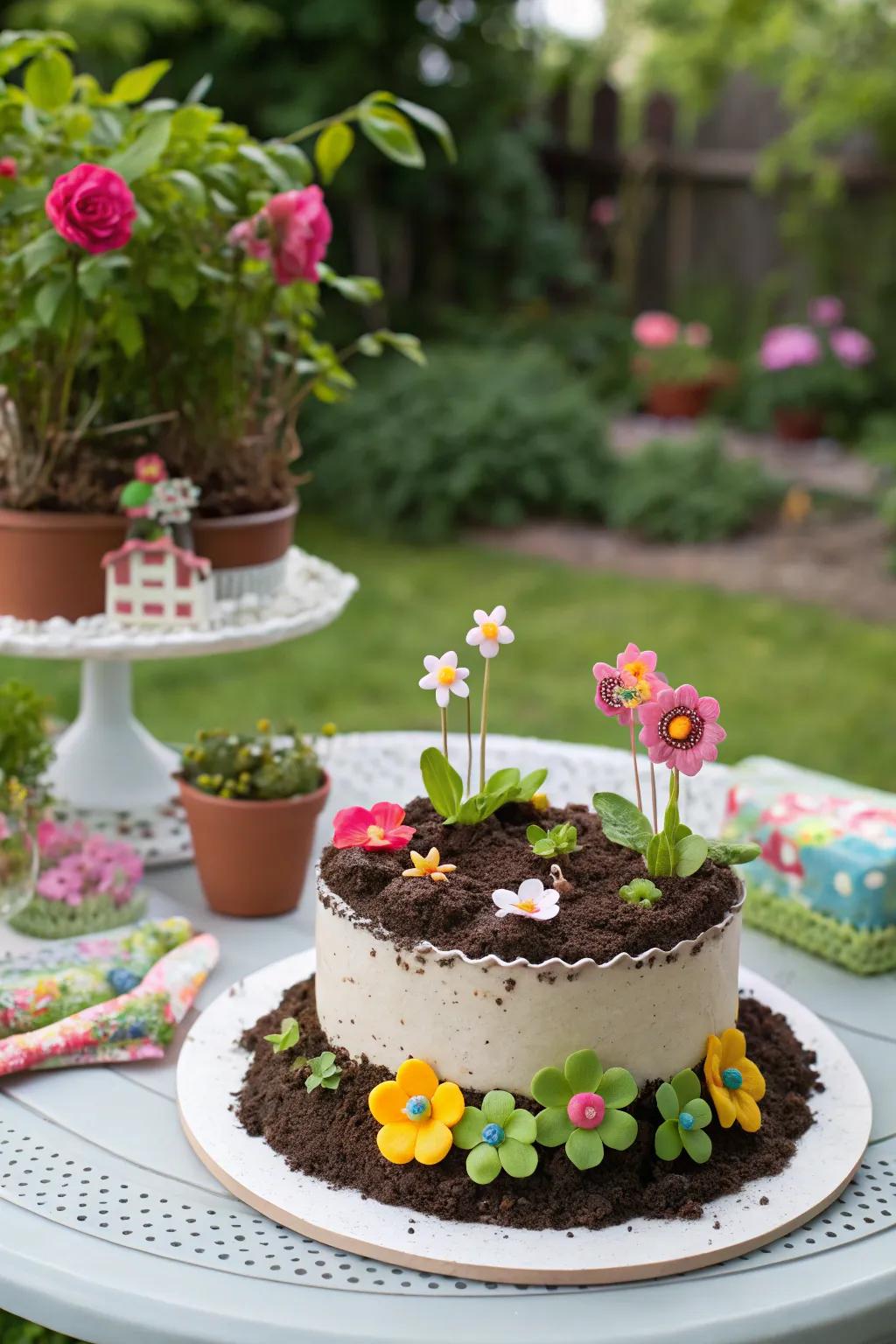 A garden-themed cake that&rsquo;s a pleasure for both eyes and taste buds.