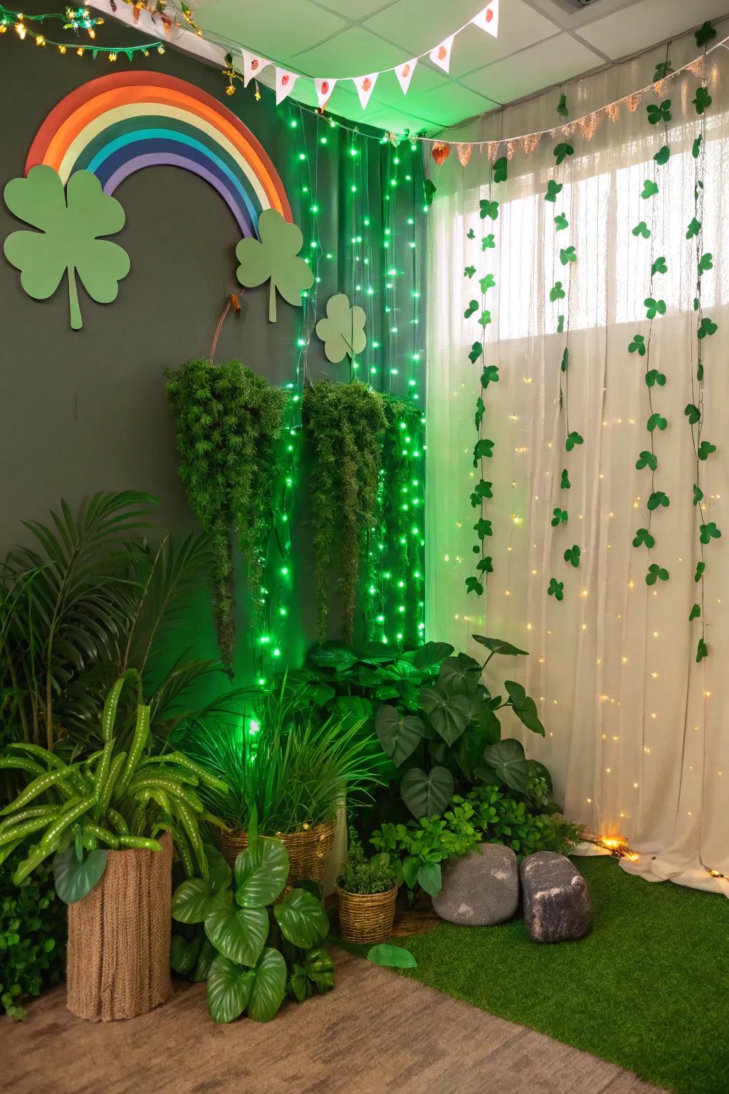 A bewitching scene with verdure and twinkling lights.