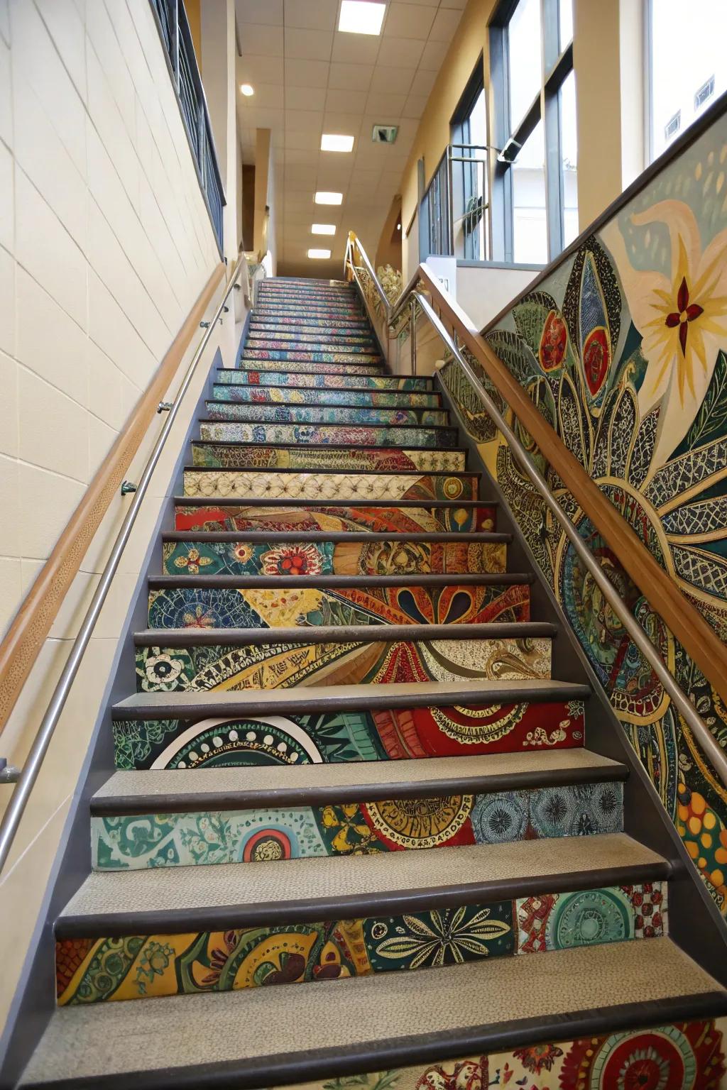 An artistic staircase captivates with its complex and stunning design.