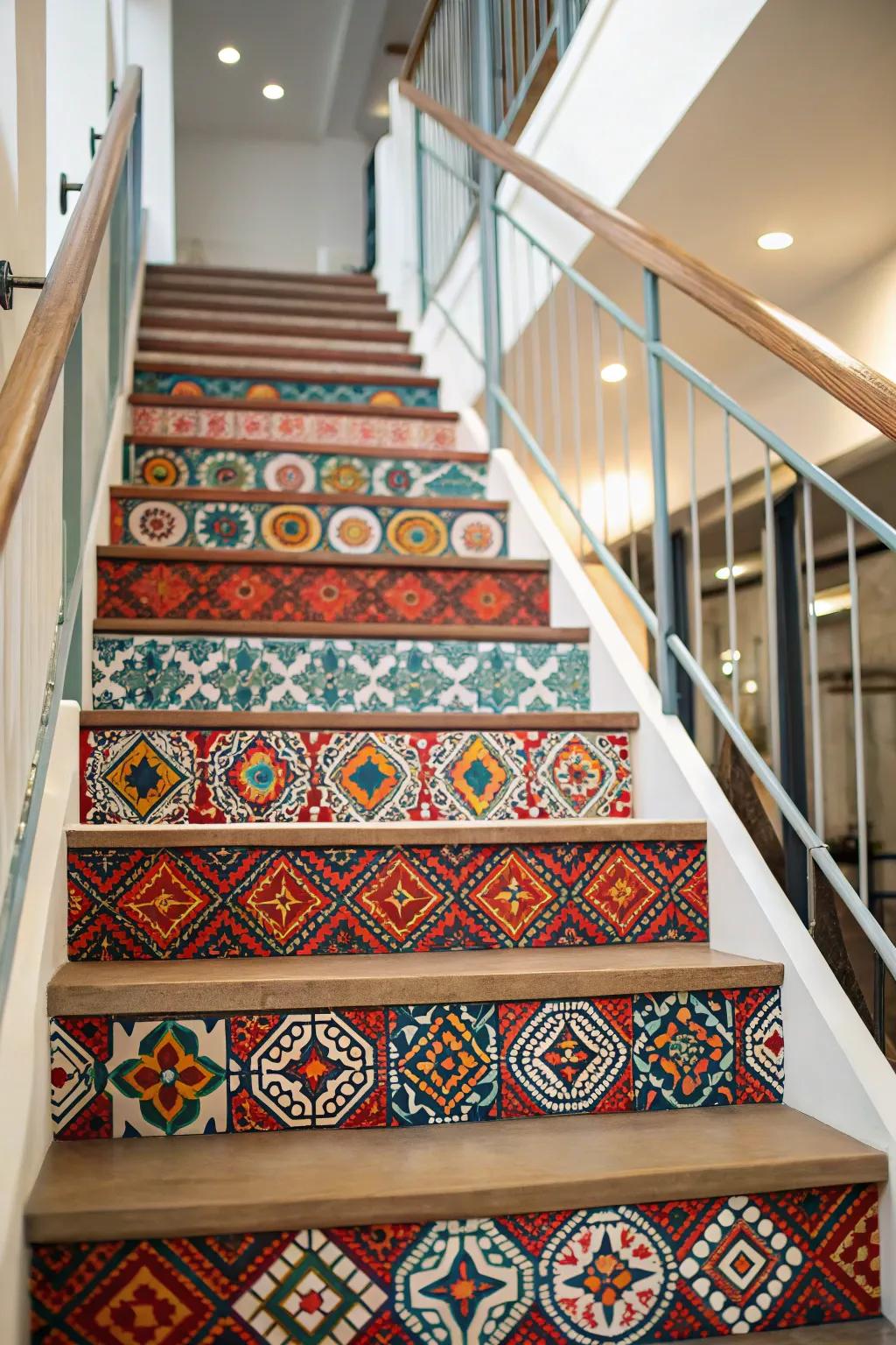 Patterned lino treads offer versatility and ease of maintenance.