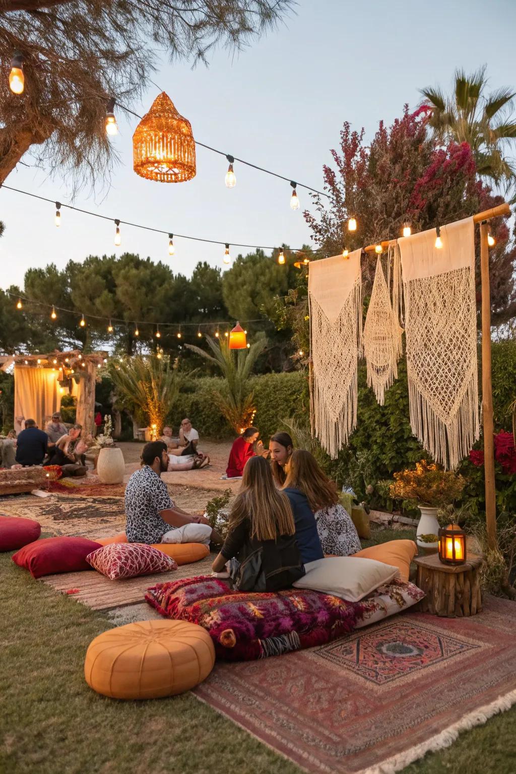 Create a relaxed boho chic atmosphere for a laid-back celebration.