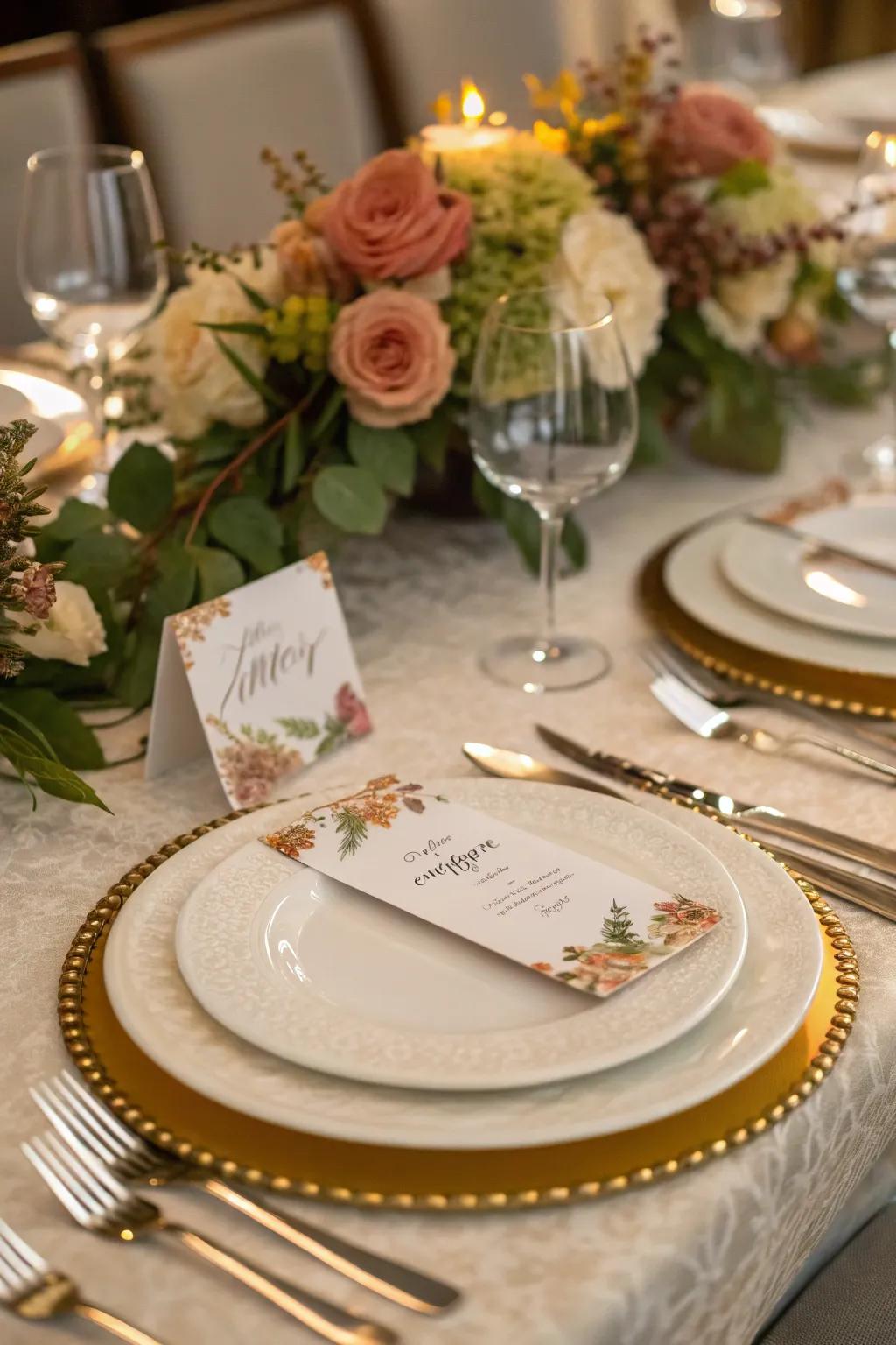 Customized seating cards introduce a thoughtful accent.