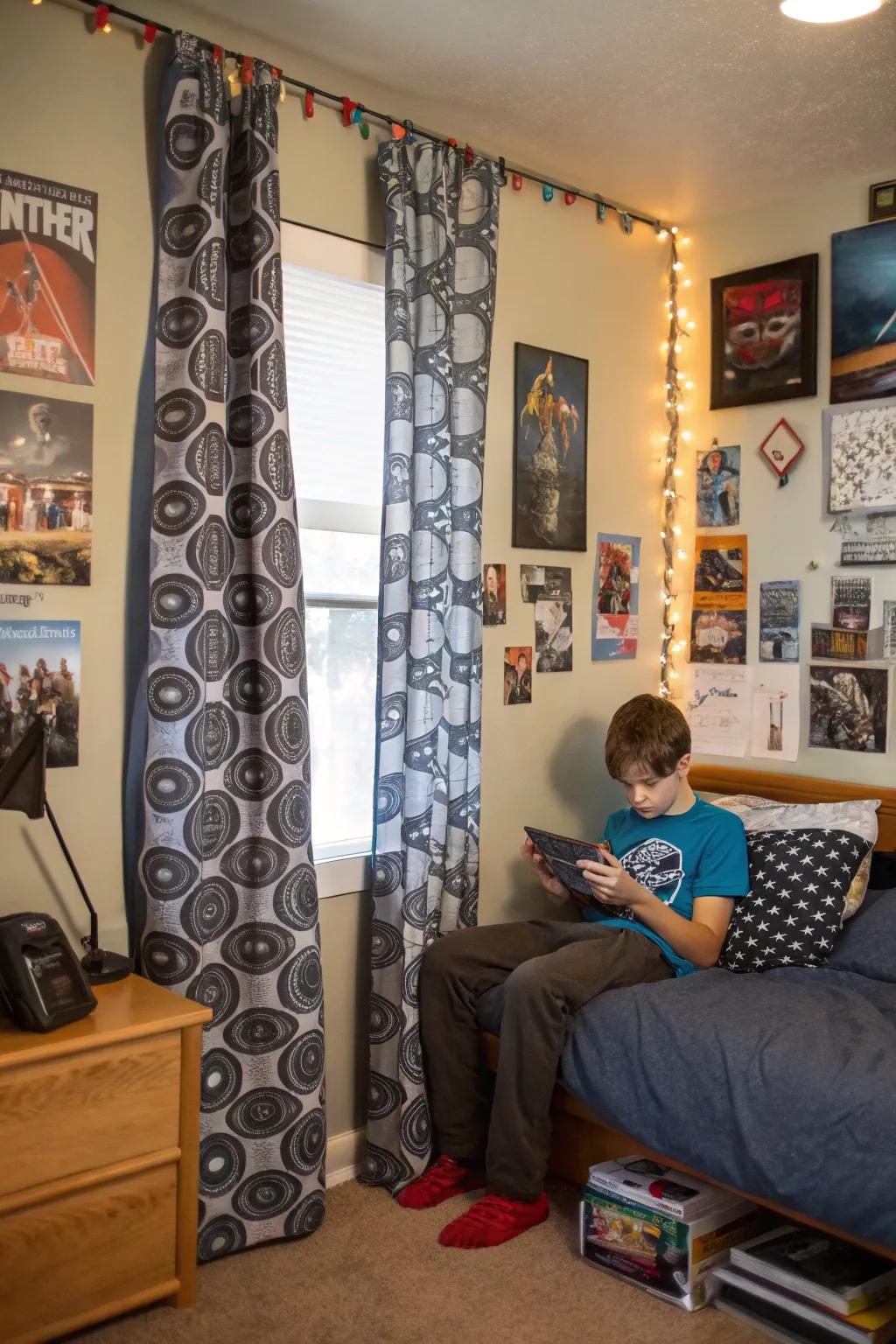 Custom-designed window coverings show individual style and interests.