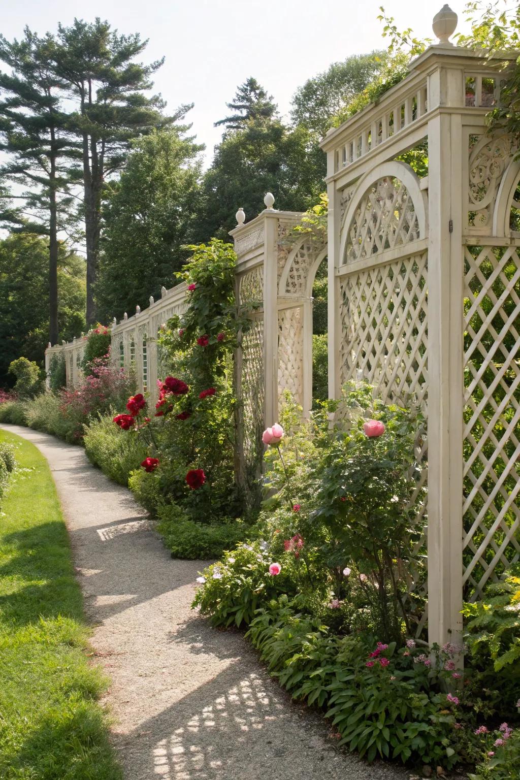 Crisscross boards offer a timeless and airy privacy solution.