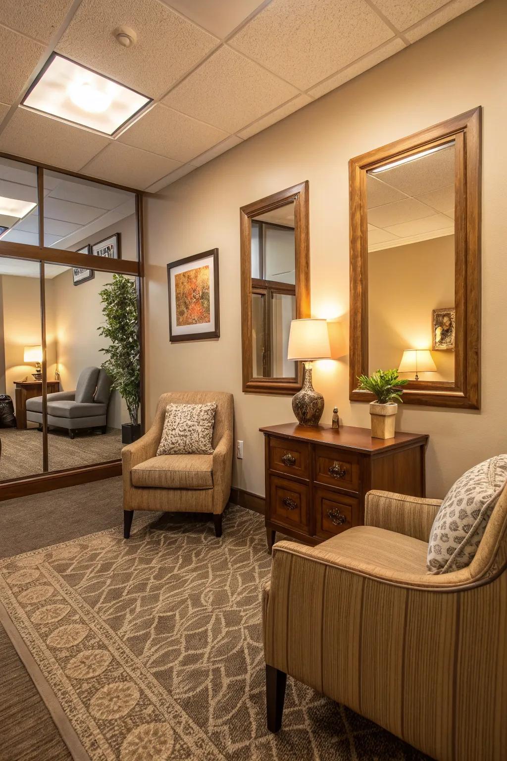 Mirrors which expand the feeling of space and light.