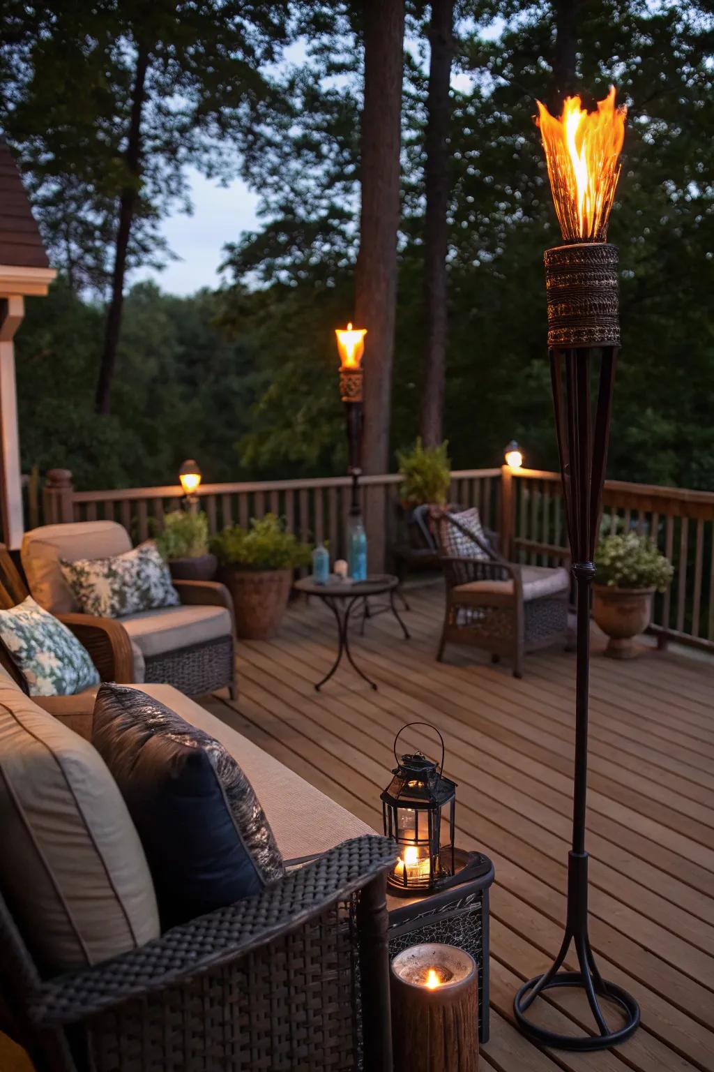 Extend your living space with <strong><em>tiki torches</em></strong> on the deck.” loading=”lazy” class=”pimg”>
	</picture><figcaption>Extend your living space with <strong><em>tiki torches</em></strong> on the deck.</figcaption></figure>
<p>Position <strong><em>tiki torches</em></strong> around your deck for an intimate arrangement. This offers an ideal method to extend your living area outdoors.</p>
<h3>Maybe worth checking out:</h3>
<ul class=