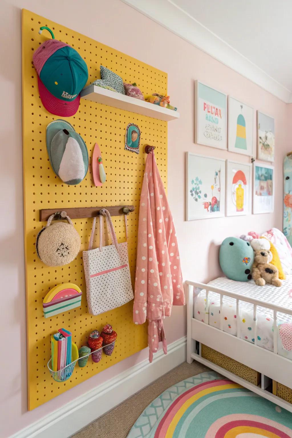 A pegboard supplies adaptable and stylish storage.
