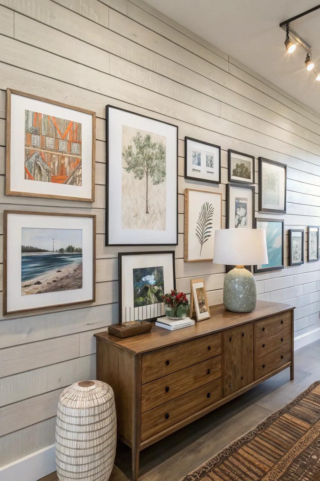 Interlocking plank walls serve as the flawless foundation for art displays.