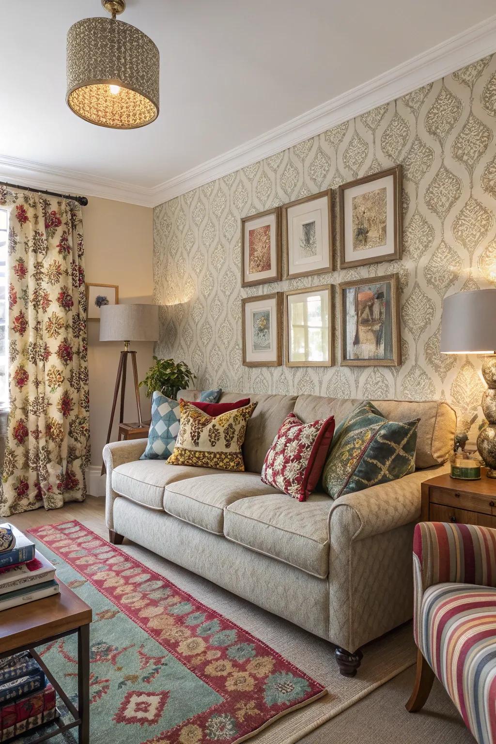 Patterns add visual interest and energy to the living room decor.