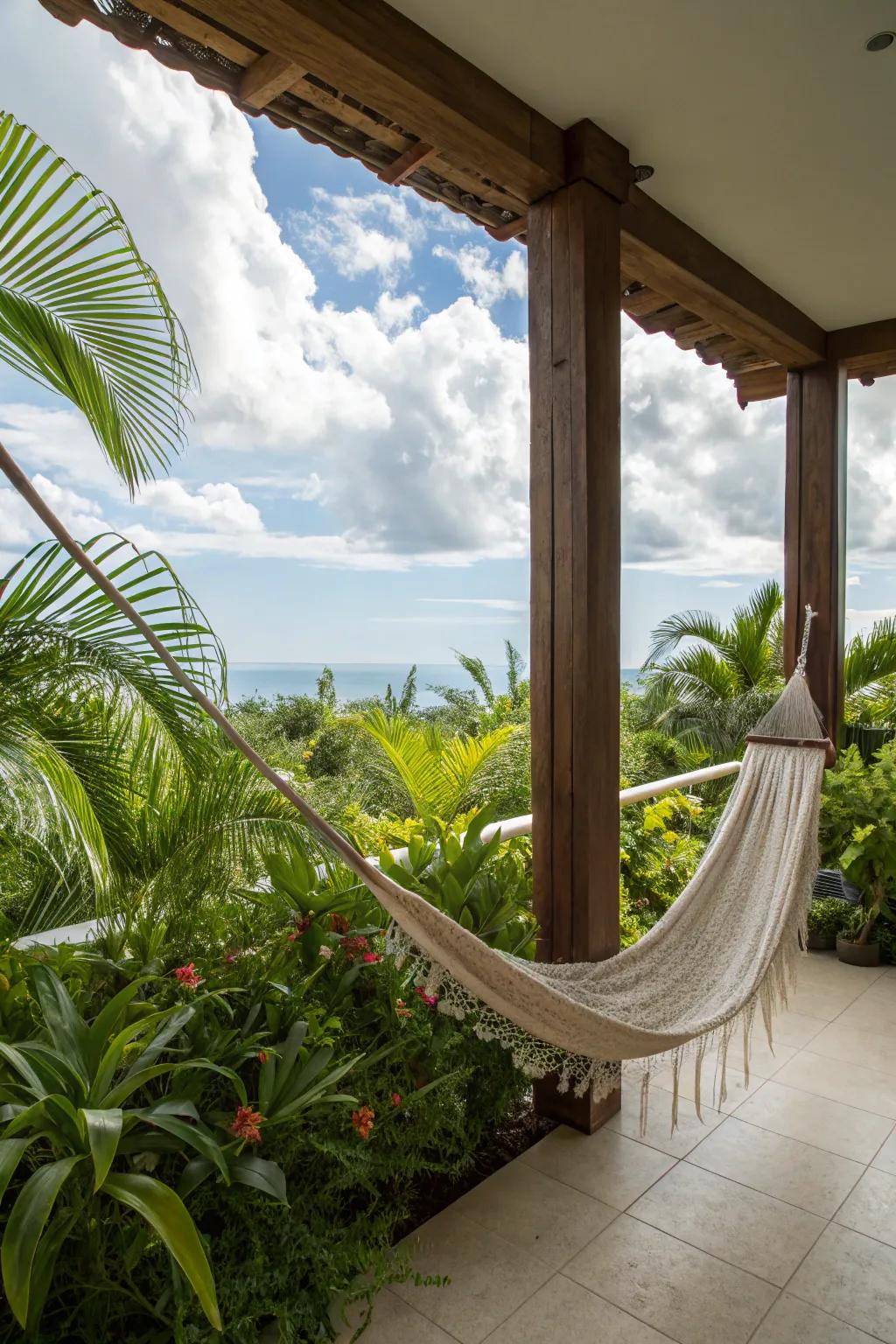 Unwind in a hammock encompassed by lush greenery.