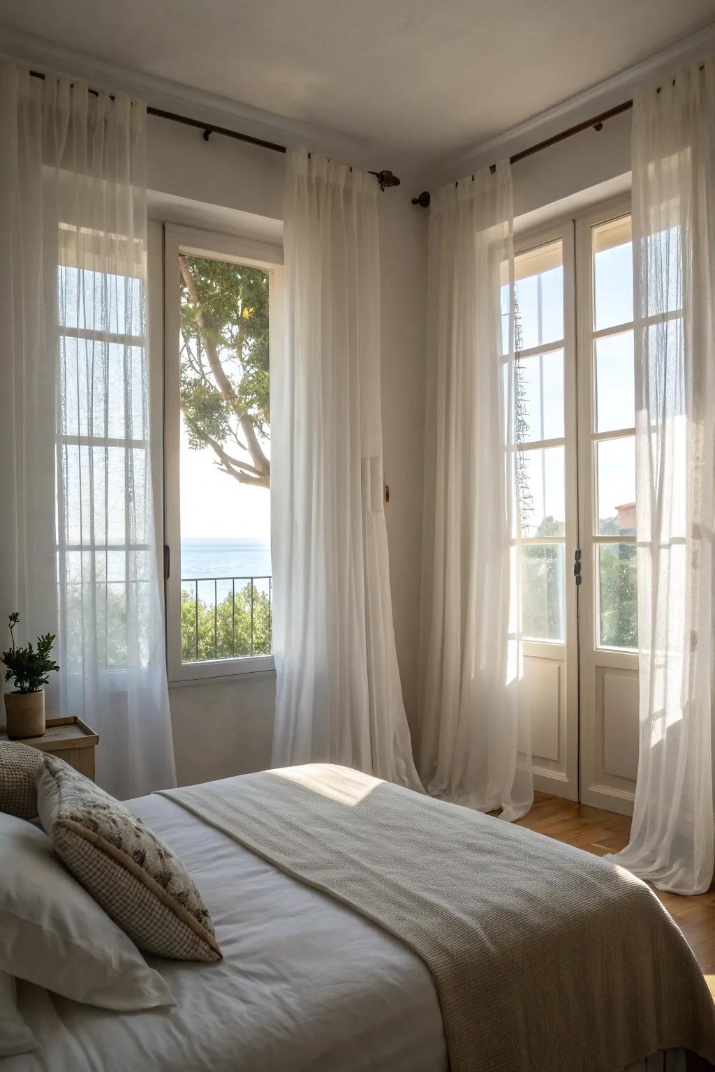 Sheer drapes maintain privacy while letting in natural light.