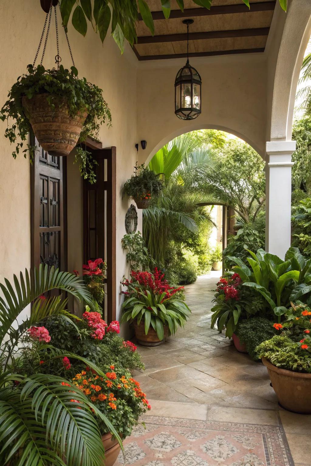 An indoor garden conveys a lush, lively feel to your entryway.